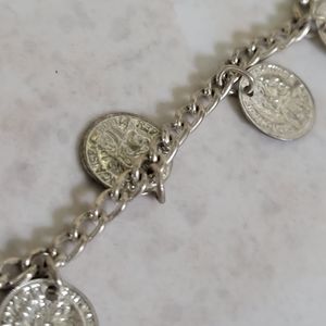 Silver coin belly bracelet chain